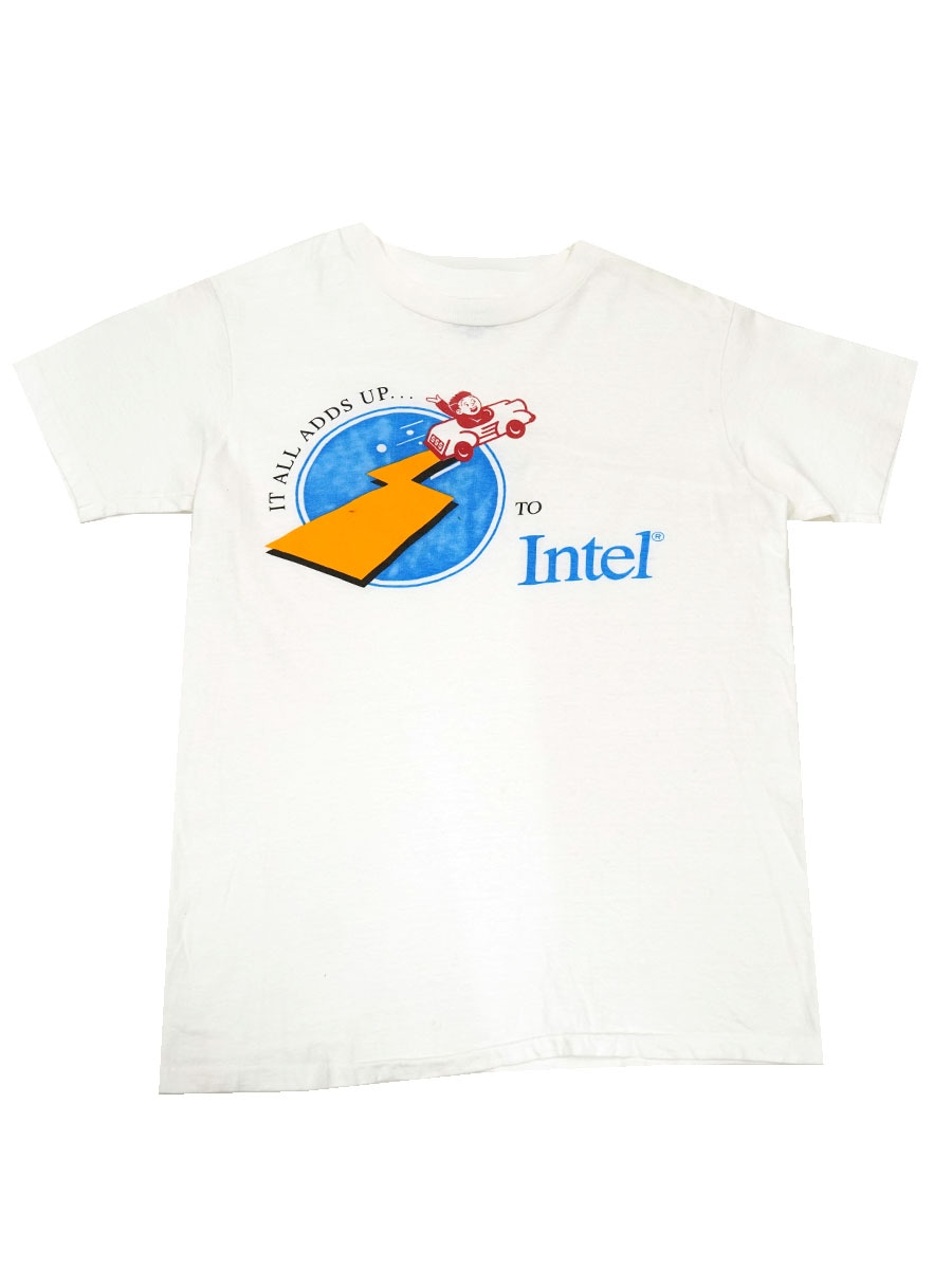 80's～ Hanes ''Intel'' 100％コットン プリントTシャツ 表記(M) USA製