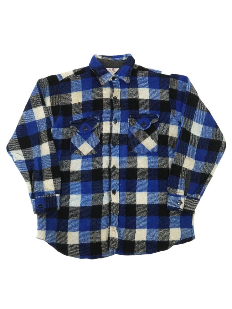 70's～ ICE BERG 青黒白ブロックチェック ウールCPOシャツ 表記