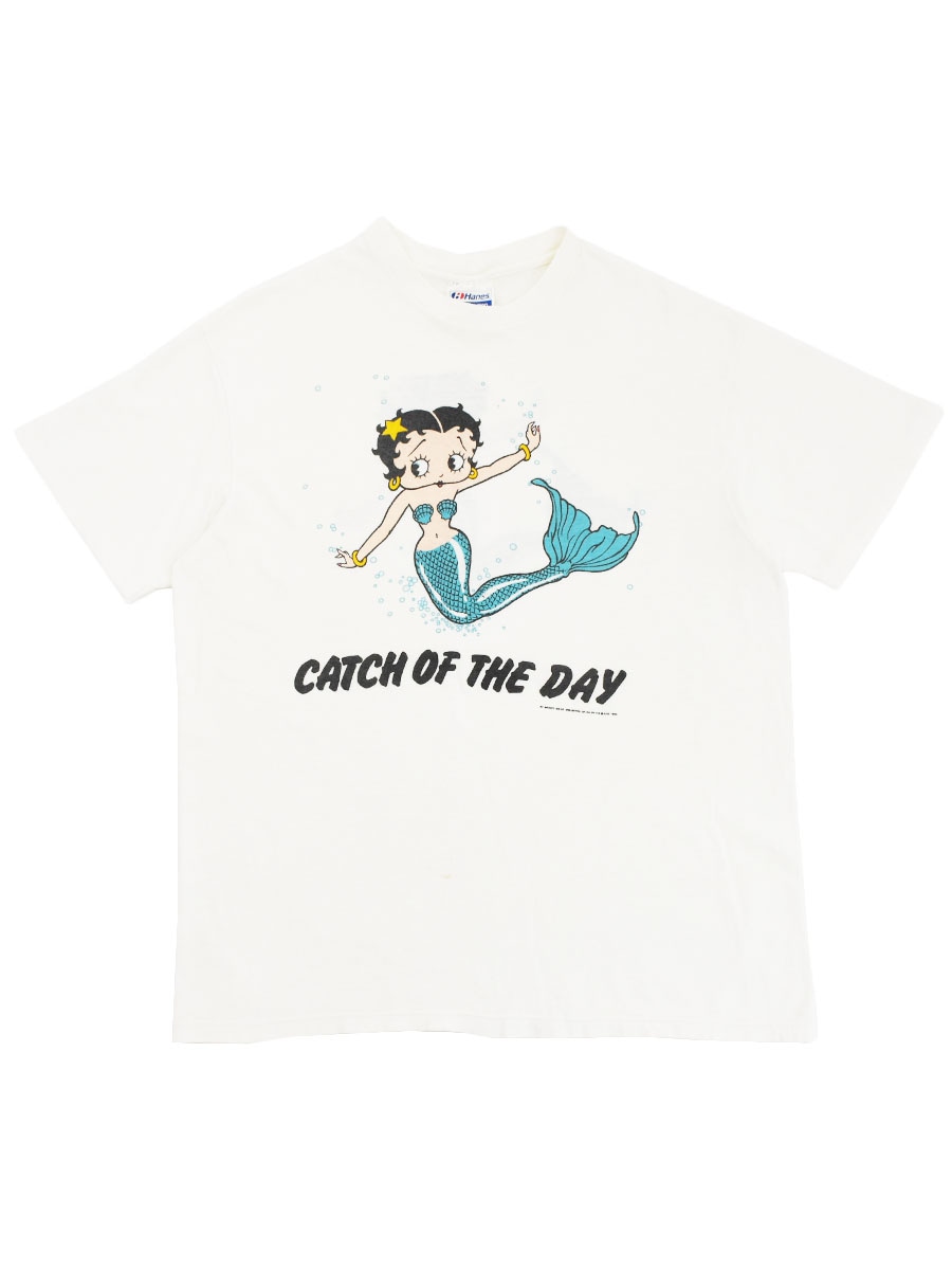 80's ベティ・ブープ ''CATCH OF THE DAY'' 両面プリント Tシャツ ホワイト 表記(L) USA製