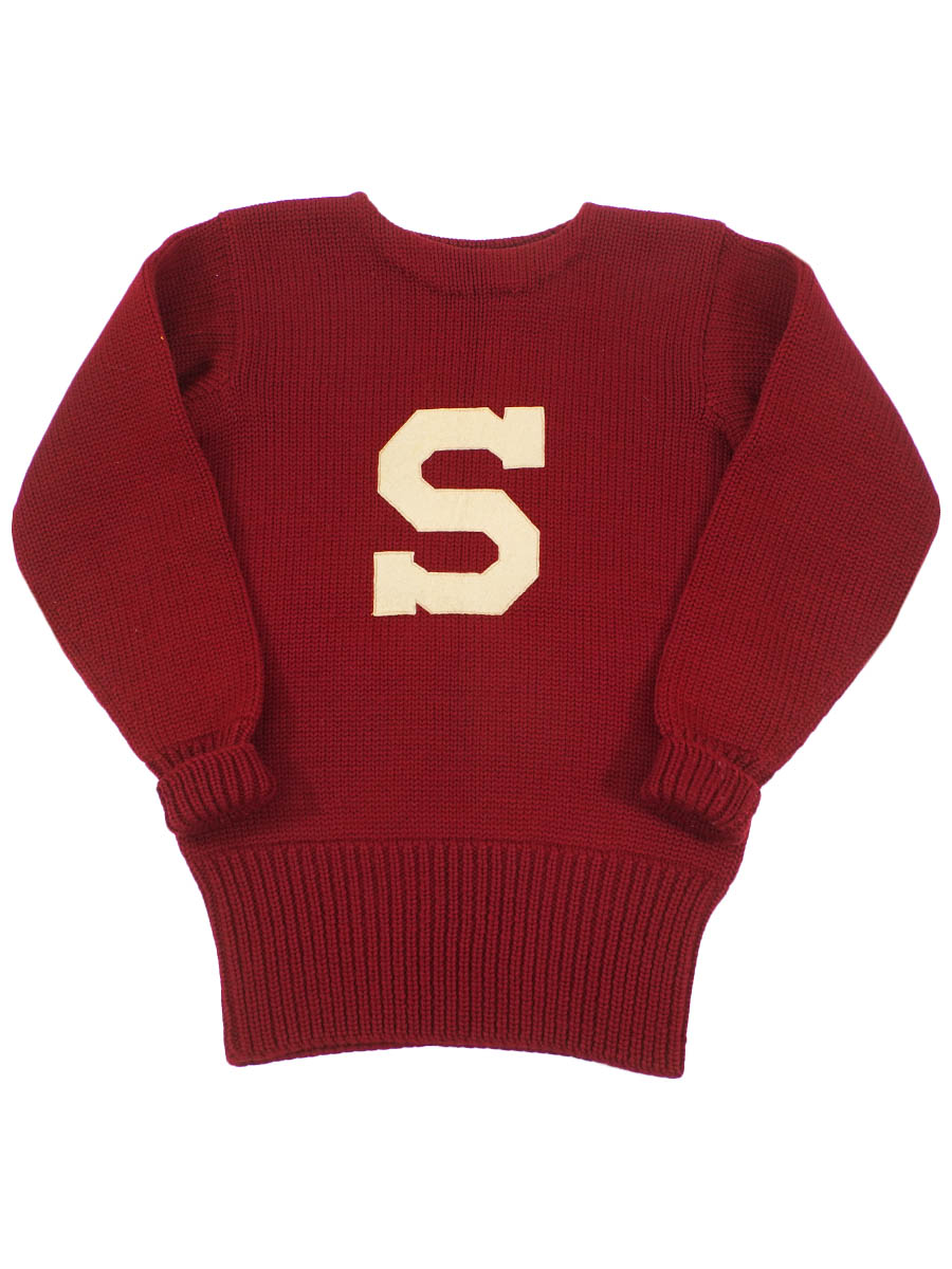 20's～ CHAMPION KNITWEAR MILLS ''S'' レタードセーター 赤 実寸(38位)
