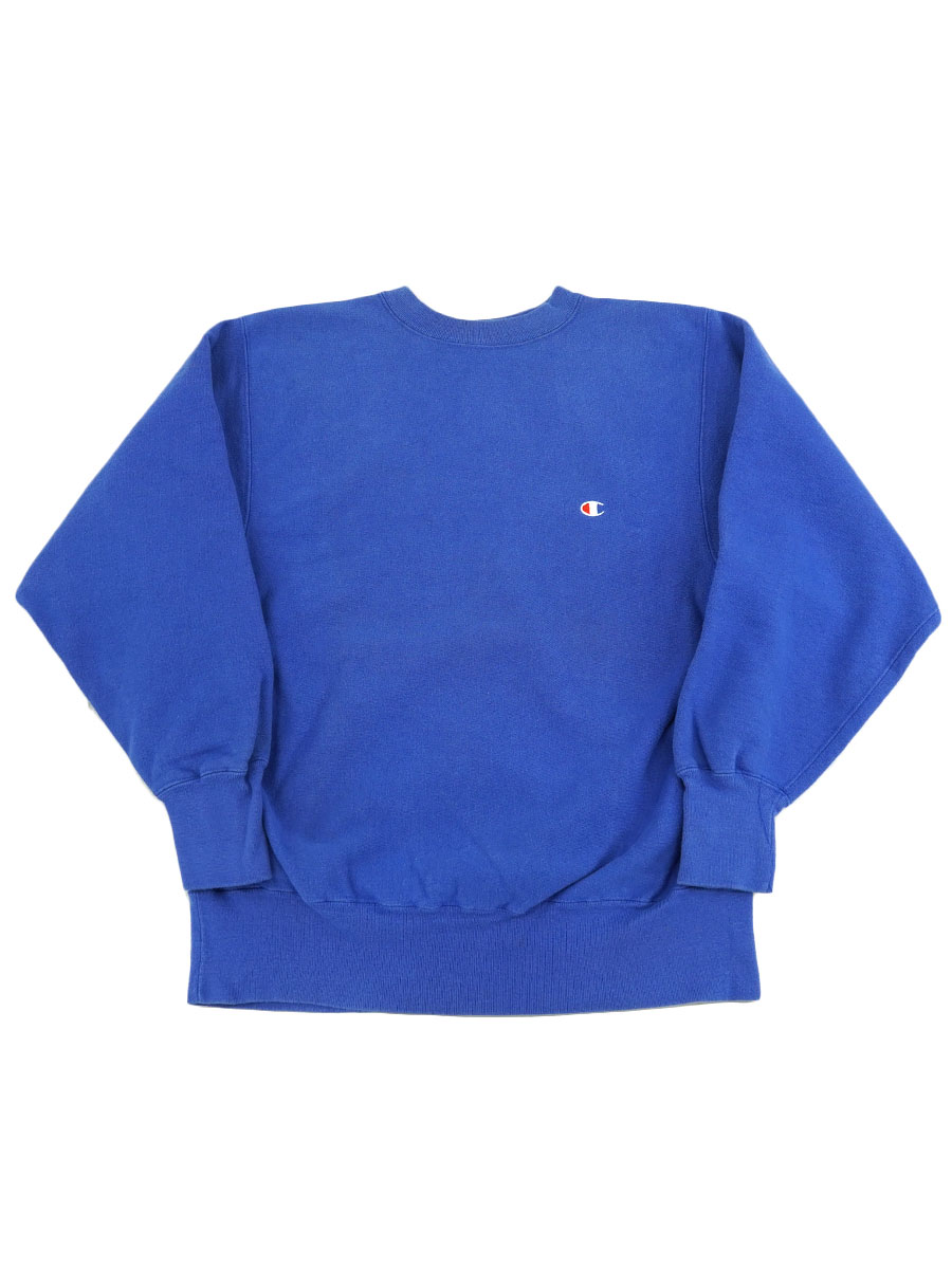 80's プリントタグ チャンピオンRW 無地 群青色 表記(L) USA製　