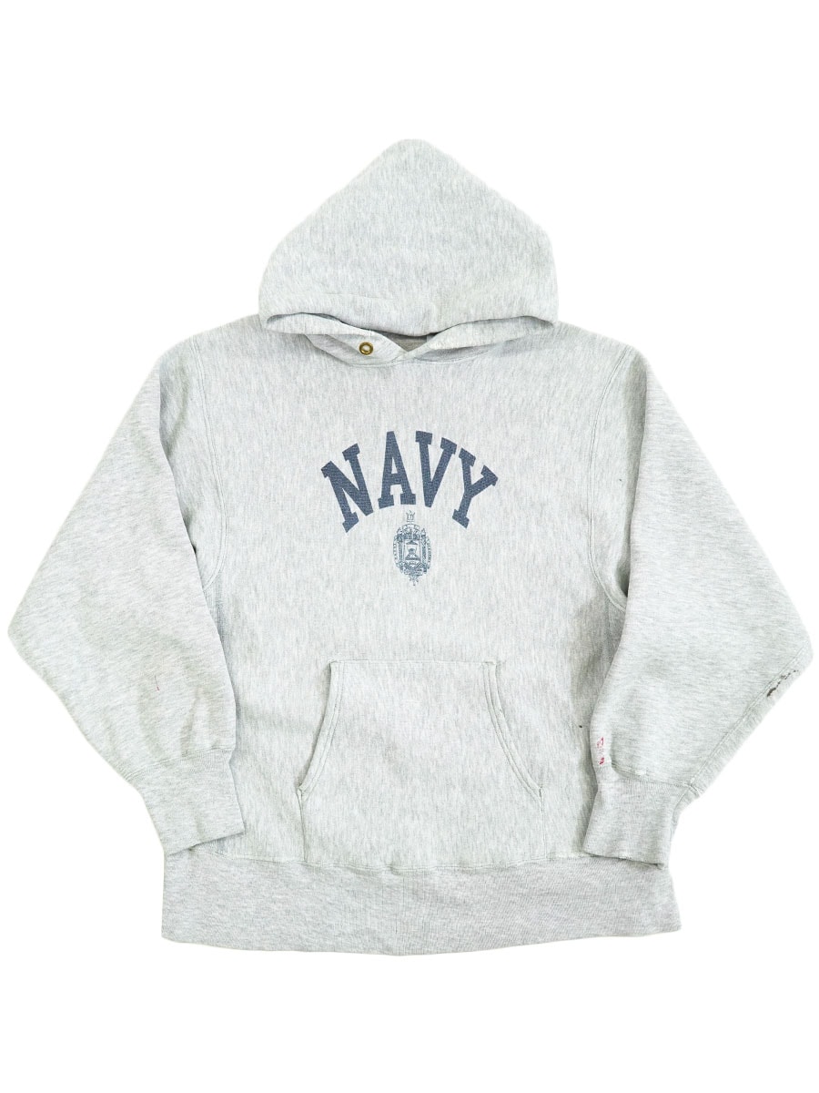 80's プリントタグ チャンピオンRWパーカ ''NAVY'' 染み込み 表記(L