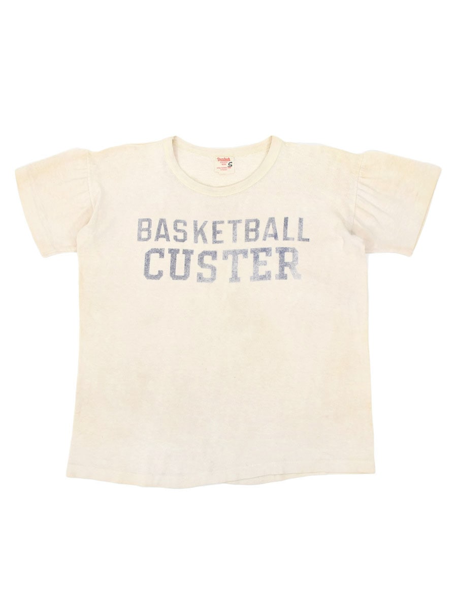 40's～ Duxbak ''BASKETBALL CUSTER'' 染み込みプリント Tシャツ 実寸(S位)
