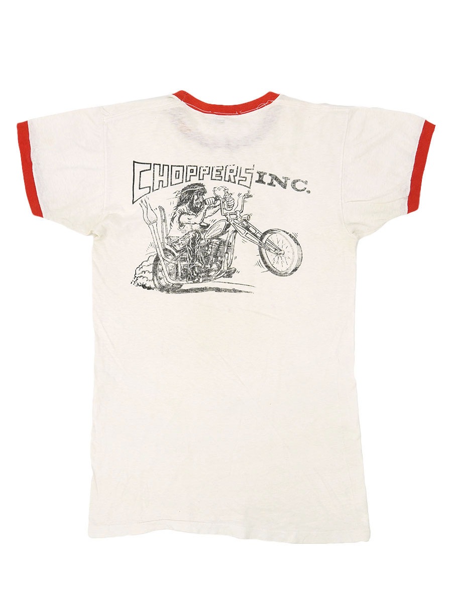 70's PREFERS ''CHOPPERS INC.'' プリント リンガーTシャツ 実寸(S位)