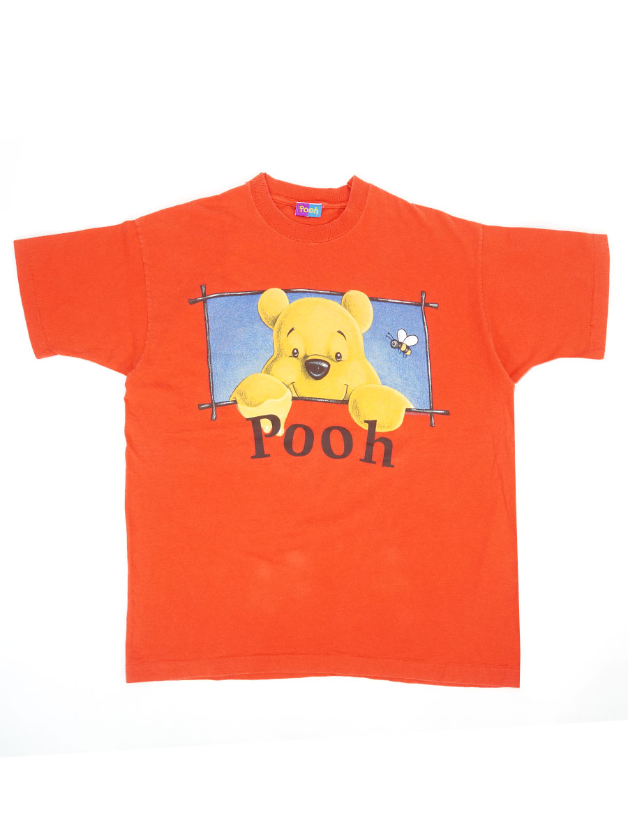 90's pooh ''pooh'' くまのプーさん プリントTシャツ レッド 表記(M) USA製