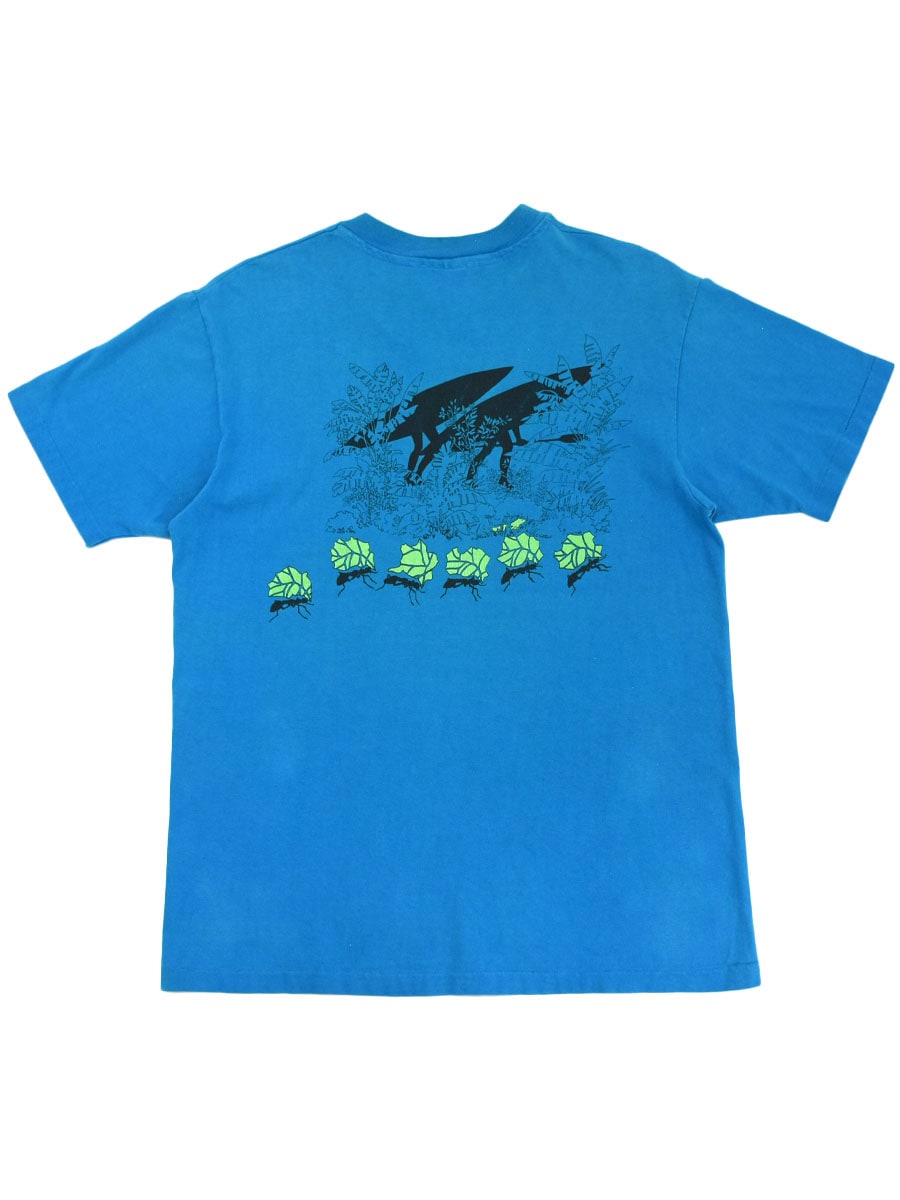 80's Hanes patagonia ''アリ'' 両面プリントTシャツ ターコイズブルー 表記(L) USA製