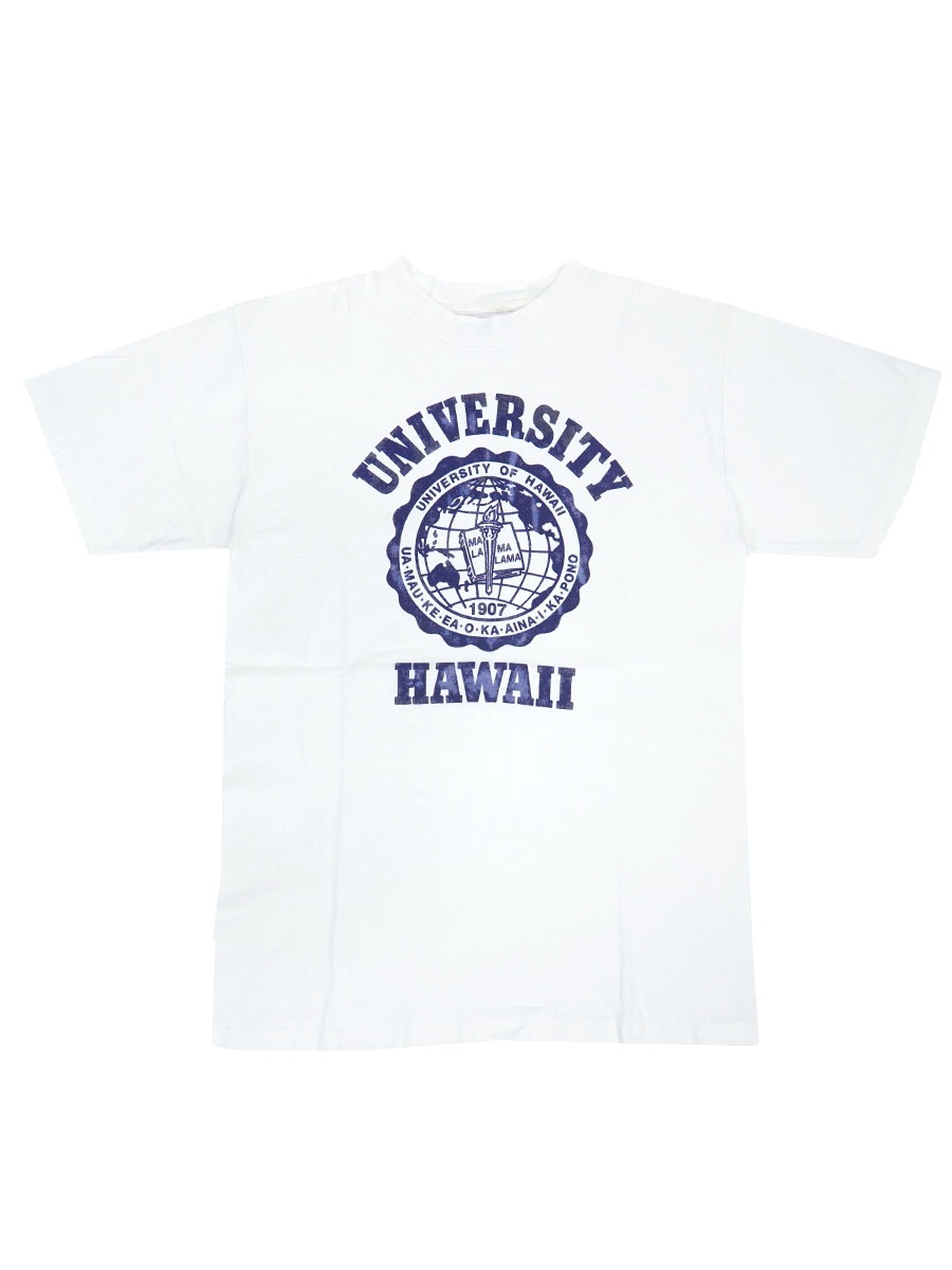 90's Velva Sheen ''UNIVERSITY HAWAII'' 3段フロッキープリントTシャツ ホワイト 表記(M) USA製