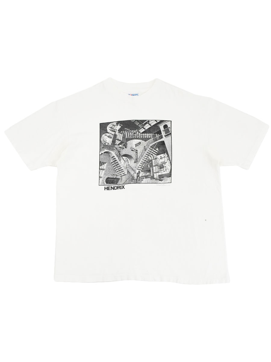80's Hanes M.C.エッシャー ''相対性'' だまし絵Tシャツ 表記(XL) USA製