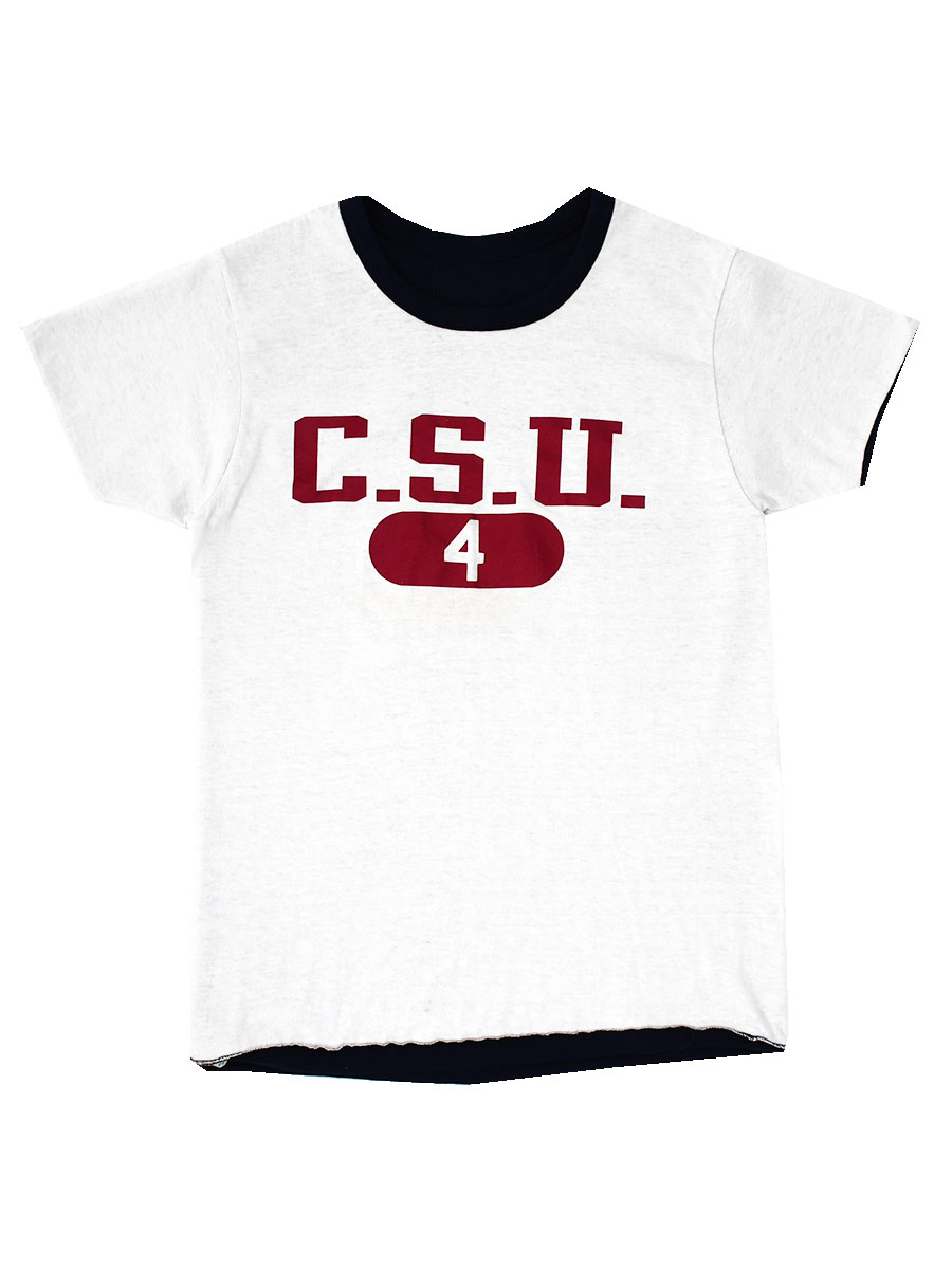 80's トリコタグ チャンピオン ''C.S.U.4'' リバーシブルTシャツ 白x紺 表記(M)