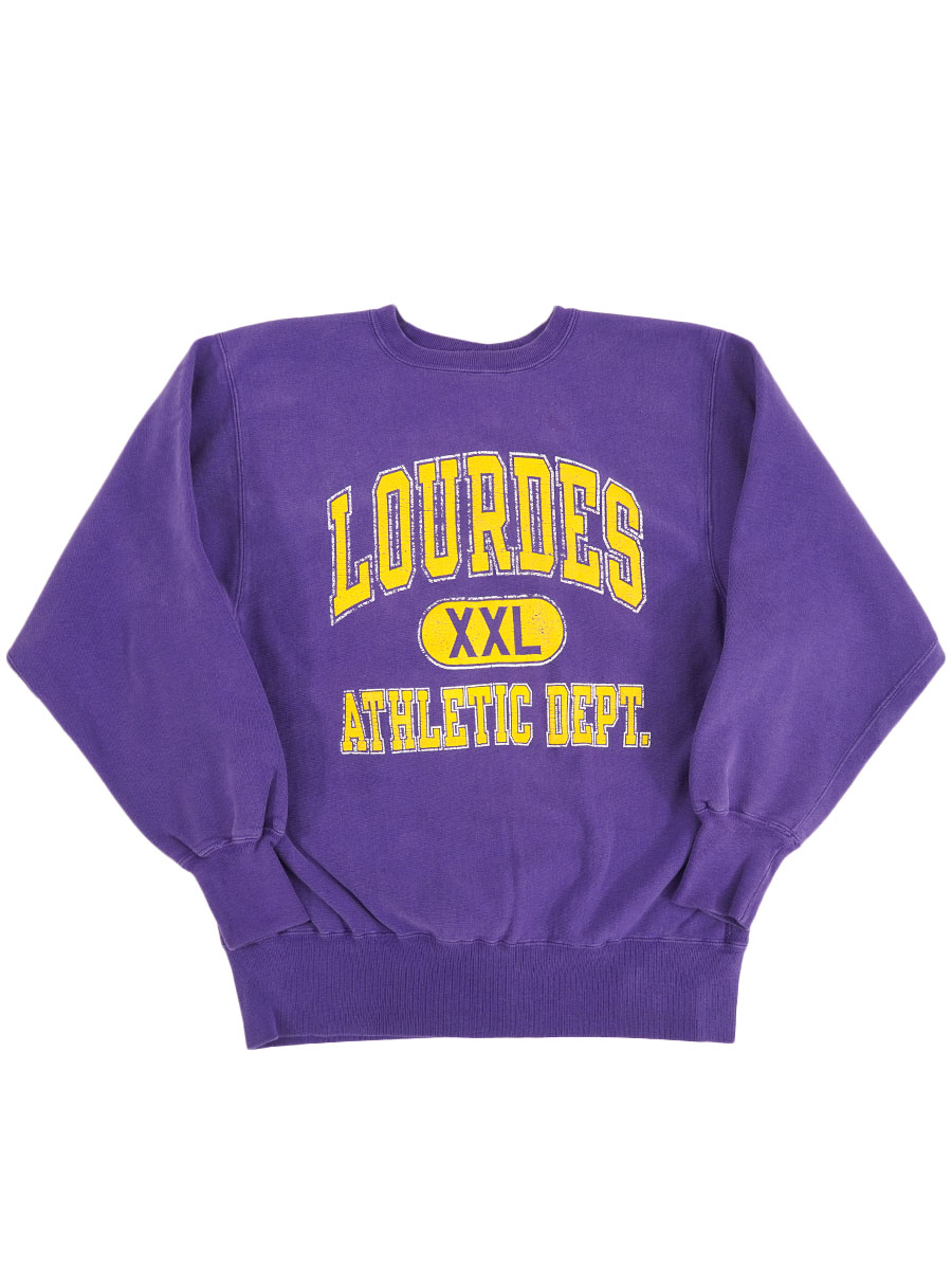 90's 刺繍タグ チャンピオンRW ''LOURDES ATHLETIC DEPT.'' 3段プリント 表記(XL) USA製