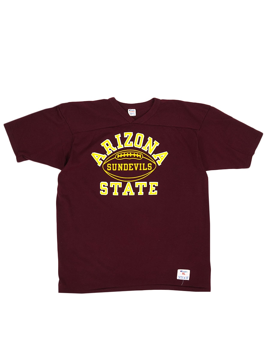 80's トリコタグ チャンピオン ''ARIZONA STATE'' 3段プリント フットボールTシャツ 表記(XL)