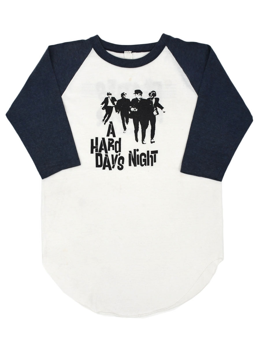 80's～ THE BEATLES ''A HARD DAYS NIGHT'' ラグランTシャツ 白灰 実寸(M位) USA製