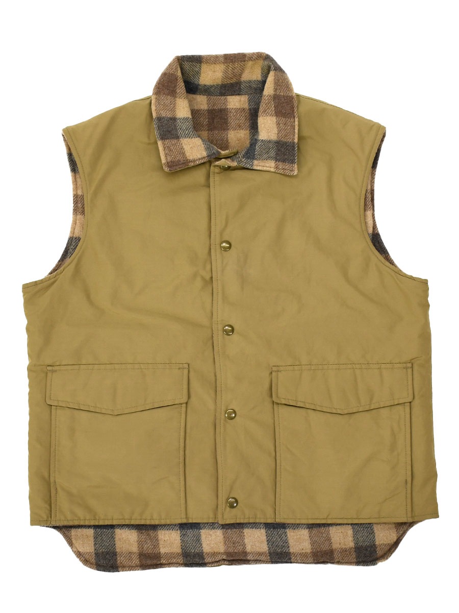 80's Woolrich ベージュx好配色チェック 襟付きリバーシブルベスト