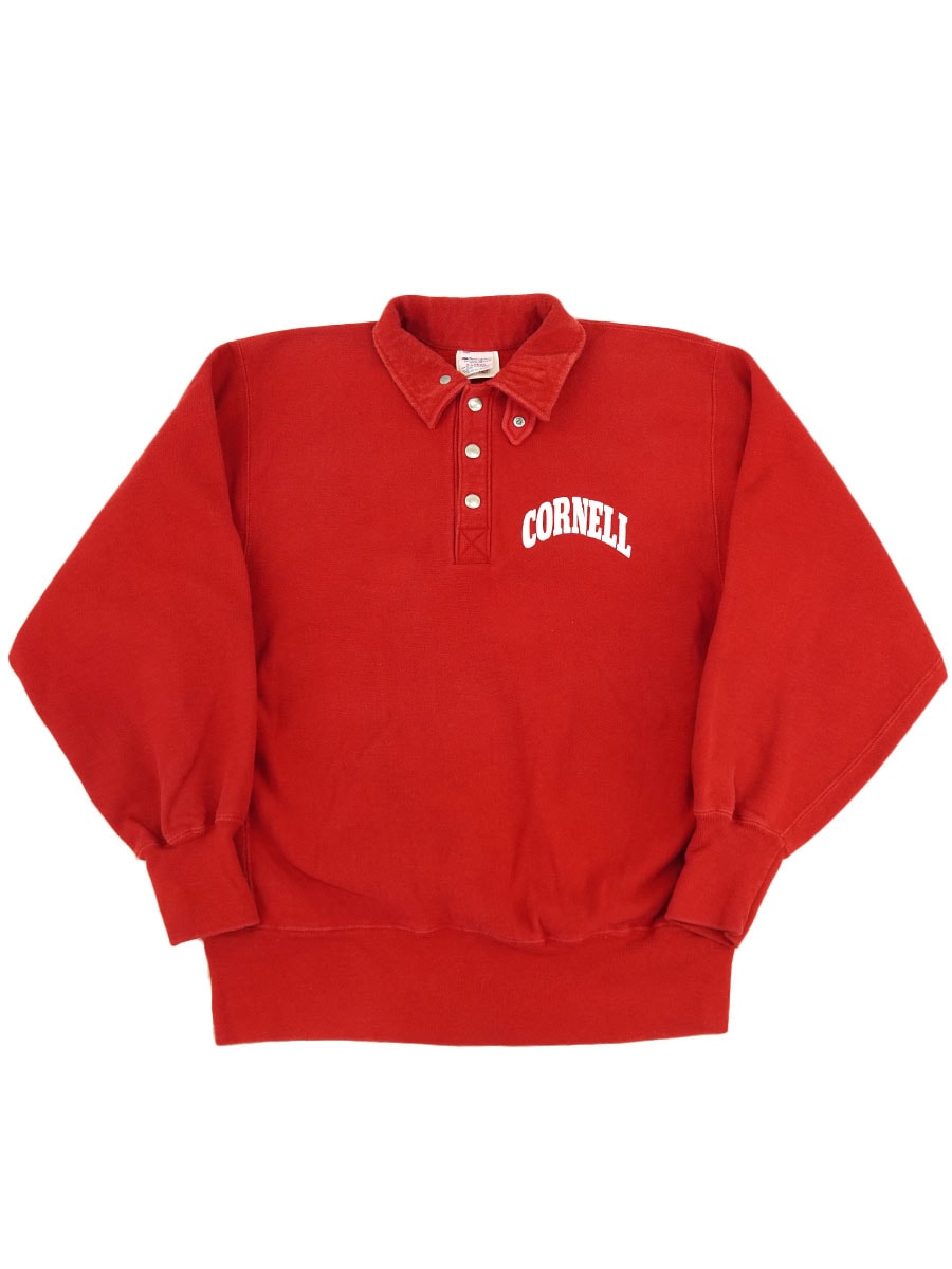 80's プリントタグ チャンピオンRW ''CORNELL'' 襟付きハーフスナップ 表記(XL) USA製