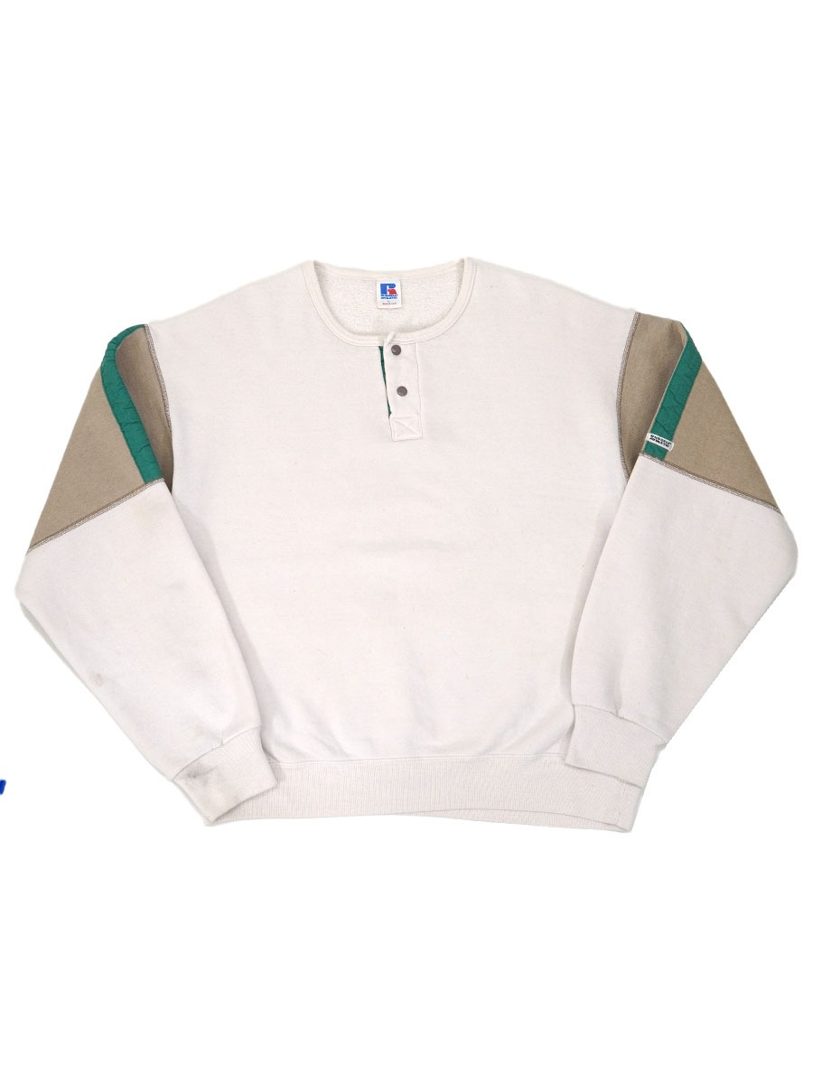 80's RUSSELL ATHLETIC 袖切り替え ハーフスナップ スウェット 表記(L) USA製