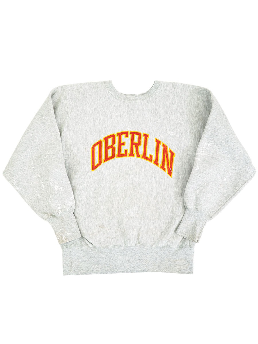 90's 刺繍タグ チャンピオンRW ''OBERLIN'' グレー ペンキヨゴレ 表記(L) USA製