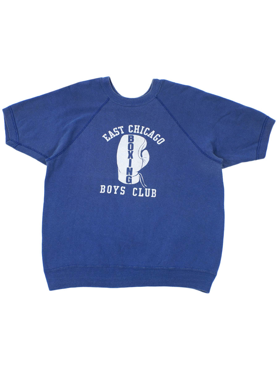 60's ''EAST CHICAGO BOYS CLUB'' 3段プリント 半袖スウェット ブルー 実寸(M位)