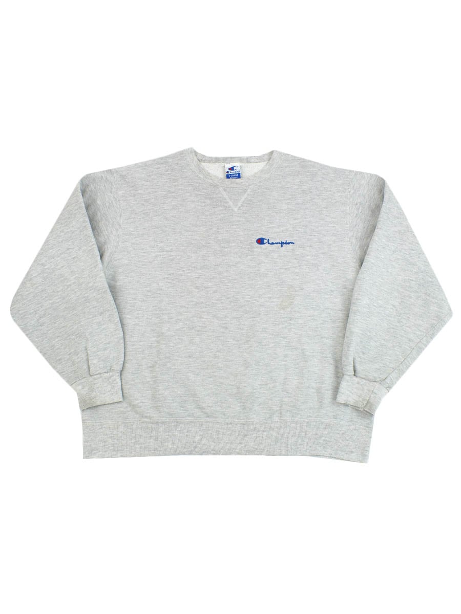レアカラー80s90sチャンピオン前Vスクリプトロゴ刺繍スウェットUSA製XL 90's 青刺繍タグ チャンピオン スクリプトロゴ 前Vスウェット グレー