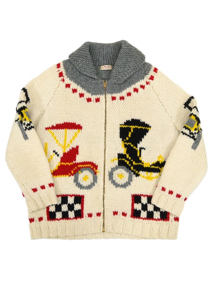 60's Mary Maxim クラシックカー 袖柄入り カウチンセーター