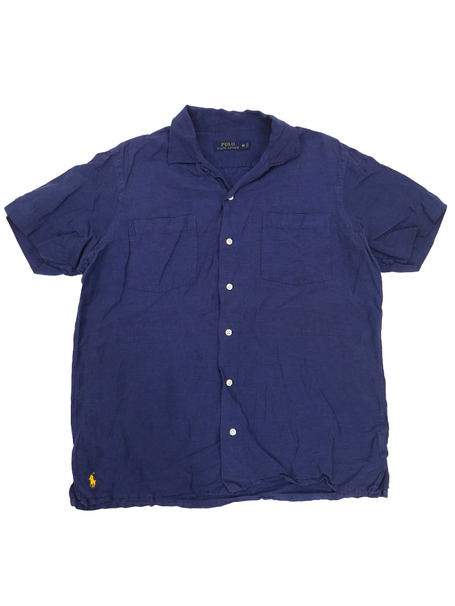 POLO ラルフローレン リネン シルク 半袖シャツ ネイビー L 90s