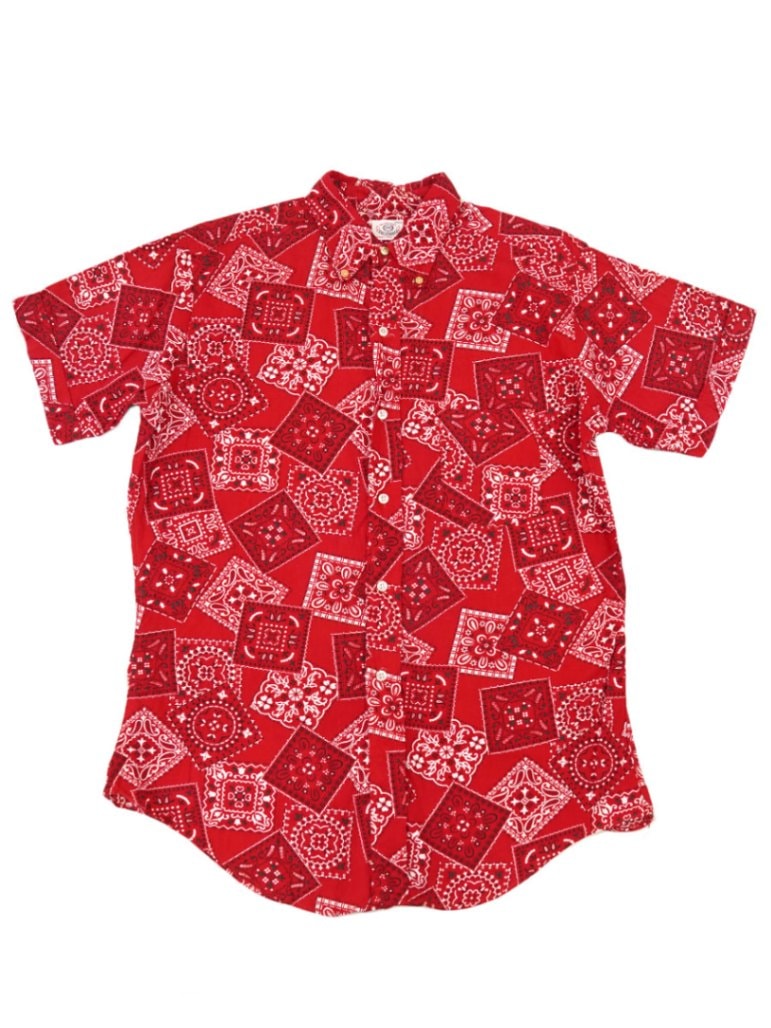 60's～ 366 by TRI-TOWNE 3点留め バンダナ柄 S/Sボタンダウンシャツ 表記(M)