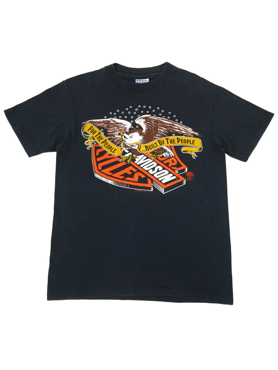 80's Hanes HARLEY-DAVIDSON ''FOR THE PEOPLE ...BUILT BY THE PEOPLE'' 両面プリントTシャツ 表記(M)