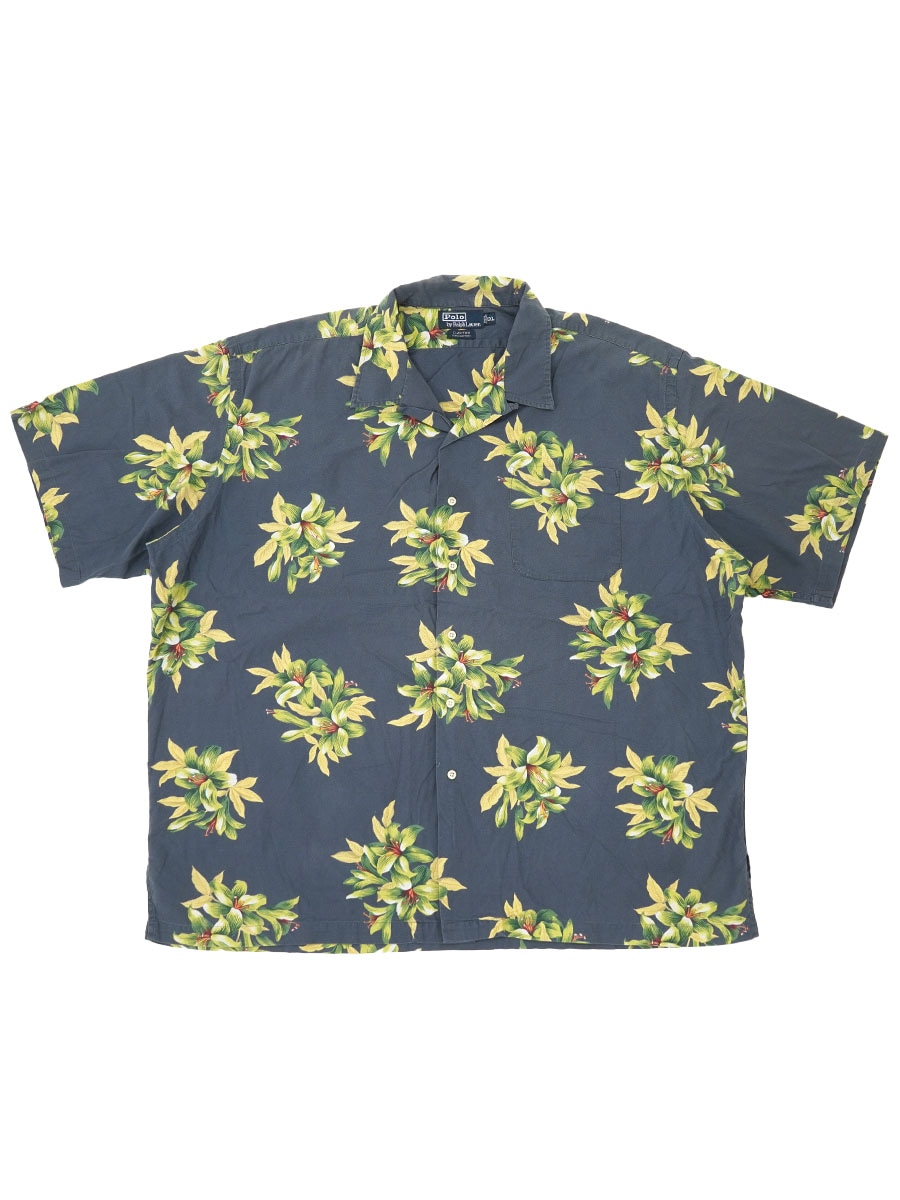 ラルフローレン CLAYTON 100%コットン ボタニカル柄 ループカラー 半袖シャツ 表記(XXL)