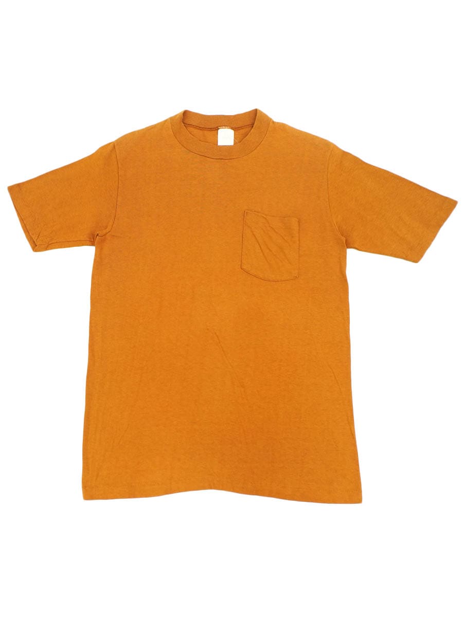 80's～ 無地 ポケットTシャツ 橙色 実寸(M位)