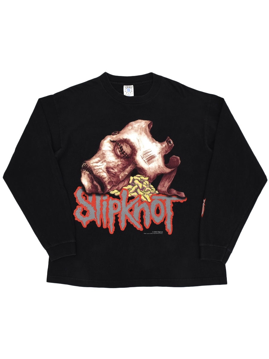90年代slipknot Tシャツblue grapeアメリカ製バンドt当時物 90's BLUE GRAPE ''SlipKnot'' 両面プリント Tシャツ 墨黒 表記