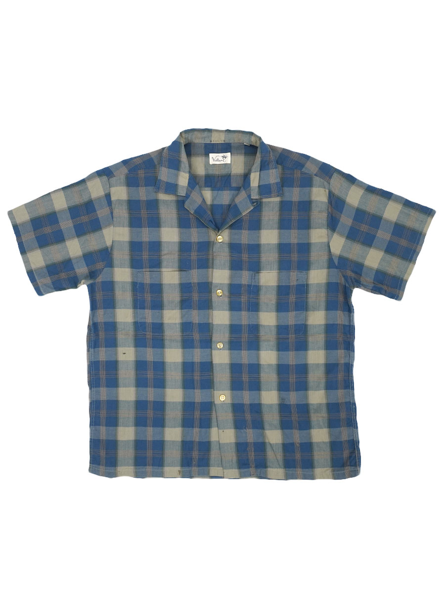 60's Valiant ループカラー 好配色チェック 半袖シャツ 表記(L)