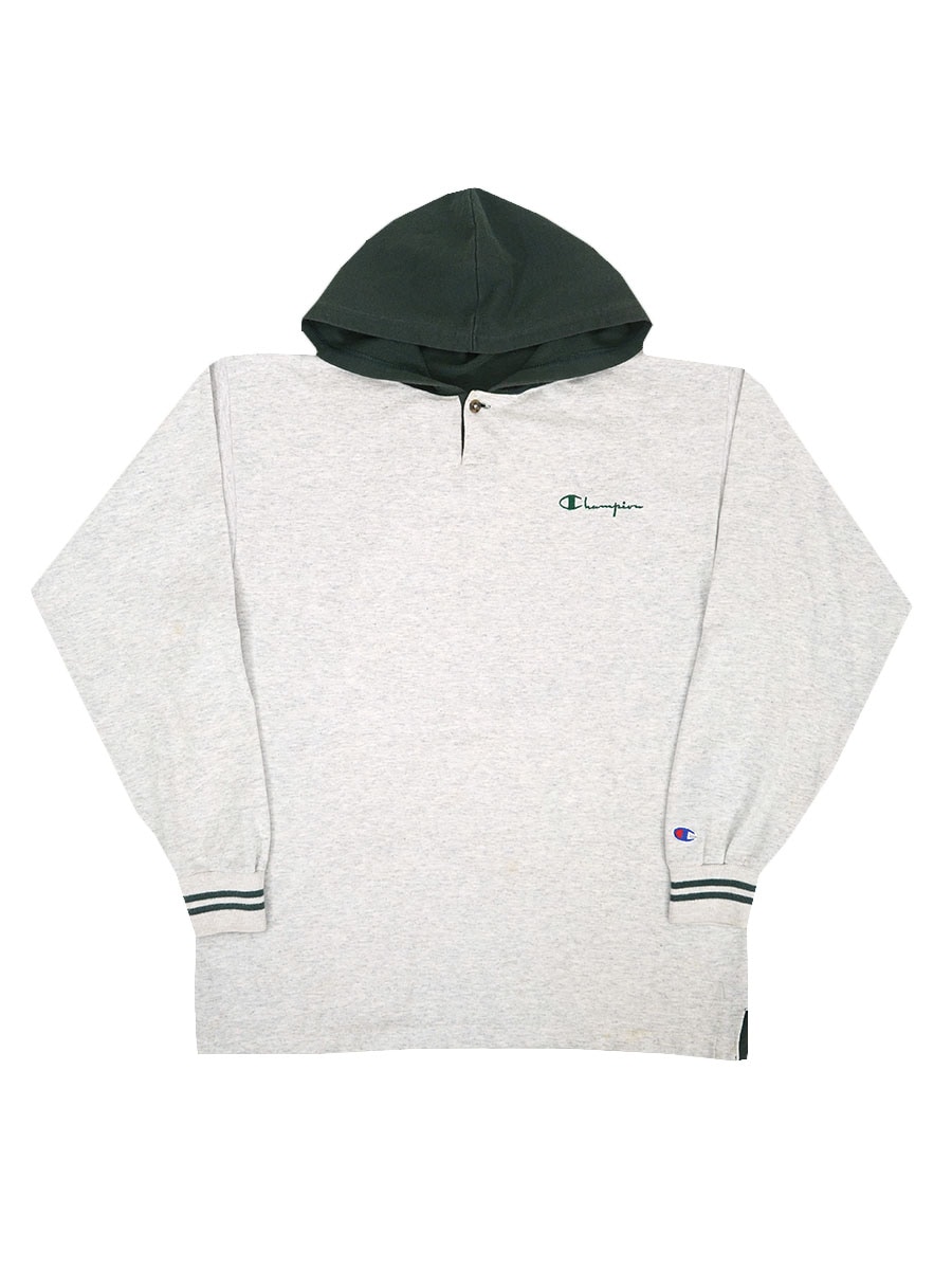 90's 青刺繍タグ チャンピオン リブライン カットソーフーディー 表記(L) USA製