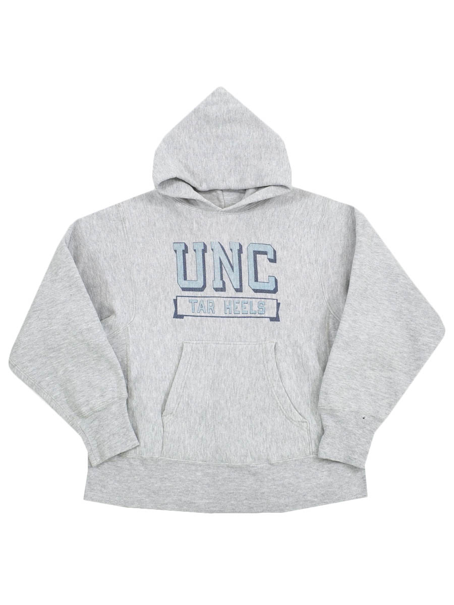 80's プリントタグ チャンピオンRWパーカ ''UNC TAR HEELS'' 染み込み 表記(S) 旧ハトメ