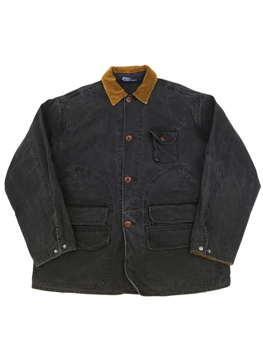 1990s RALPH LAUREN ブラックデニム ハンティングジャケット ラルフローレン 襟コーズ ブラックデニムハンティングJKT 表記(L