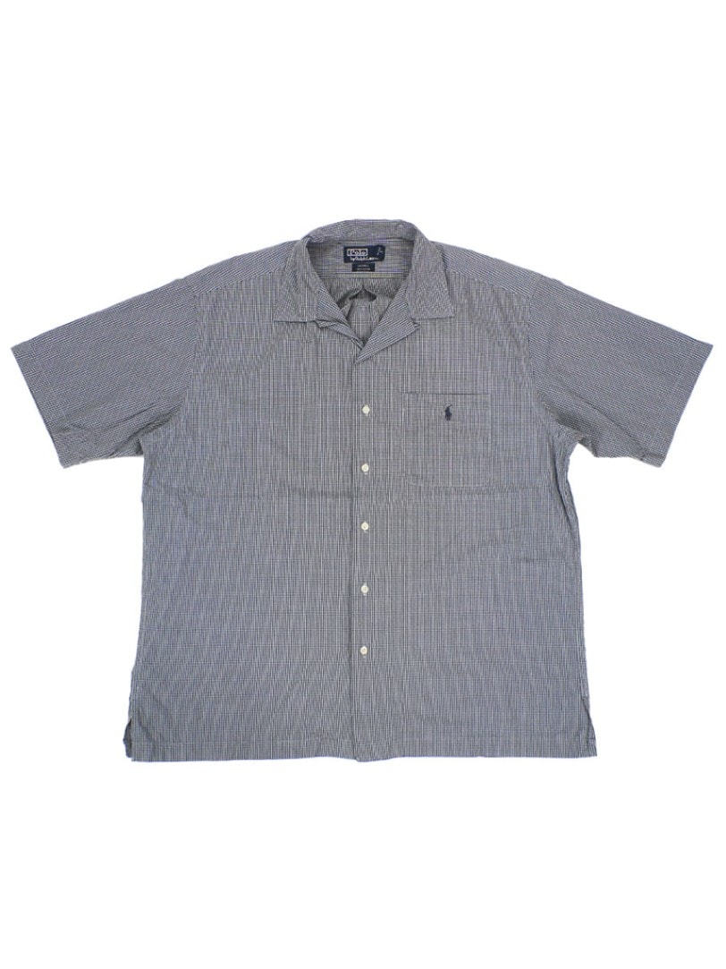 ラルフローレン CALDWELL 100%コットン 白黒チェック柄 ループカラー 半袖シャツ 表記(L)