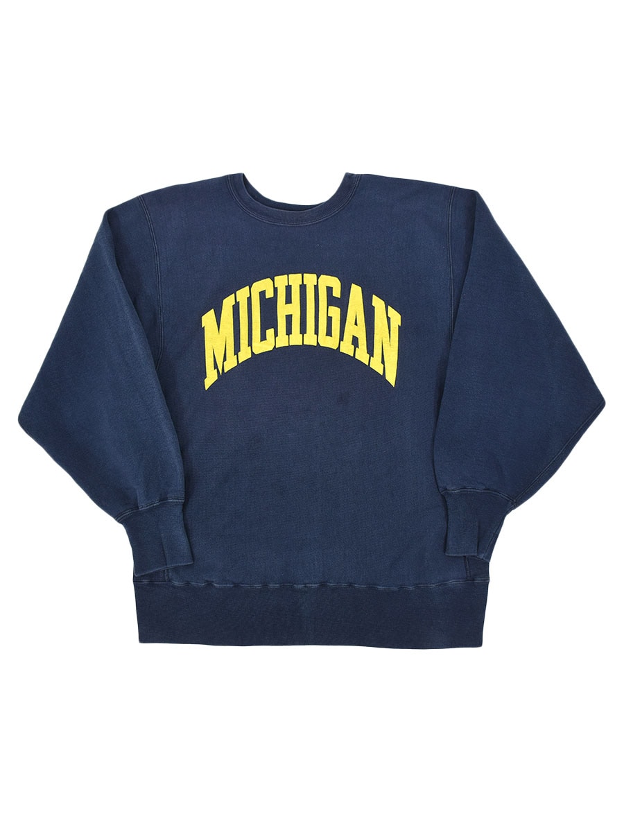 80's プリントタグ チャンピオンRW ''MICHIGAN'' ネイビー 表記(L) USA製