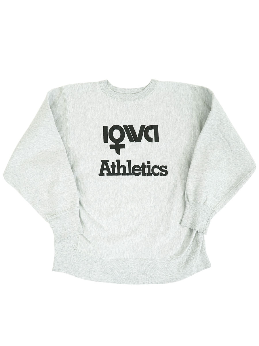 80's プリントタグ チャンピオンRW ''IOWA Athletics'' 黒プリント 表記(XL)
