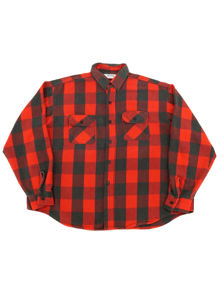 70's FIVEBROTHER 黒×赤ブロックチェック フランネルシャツ 表記(2XL