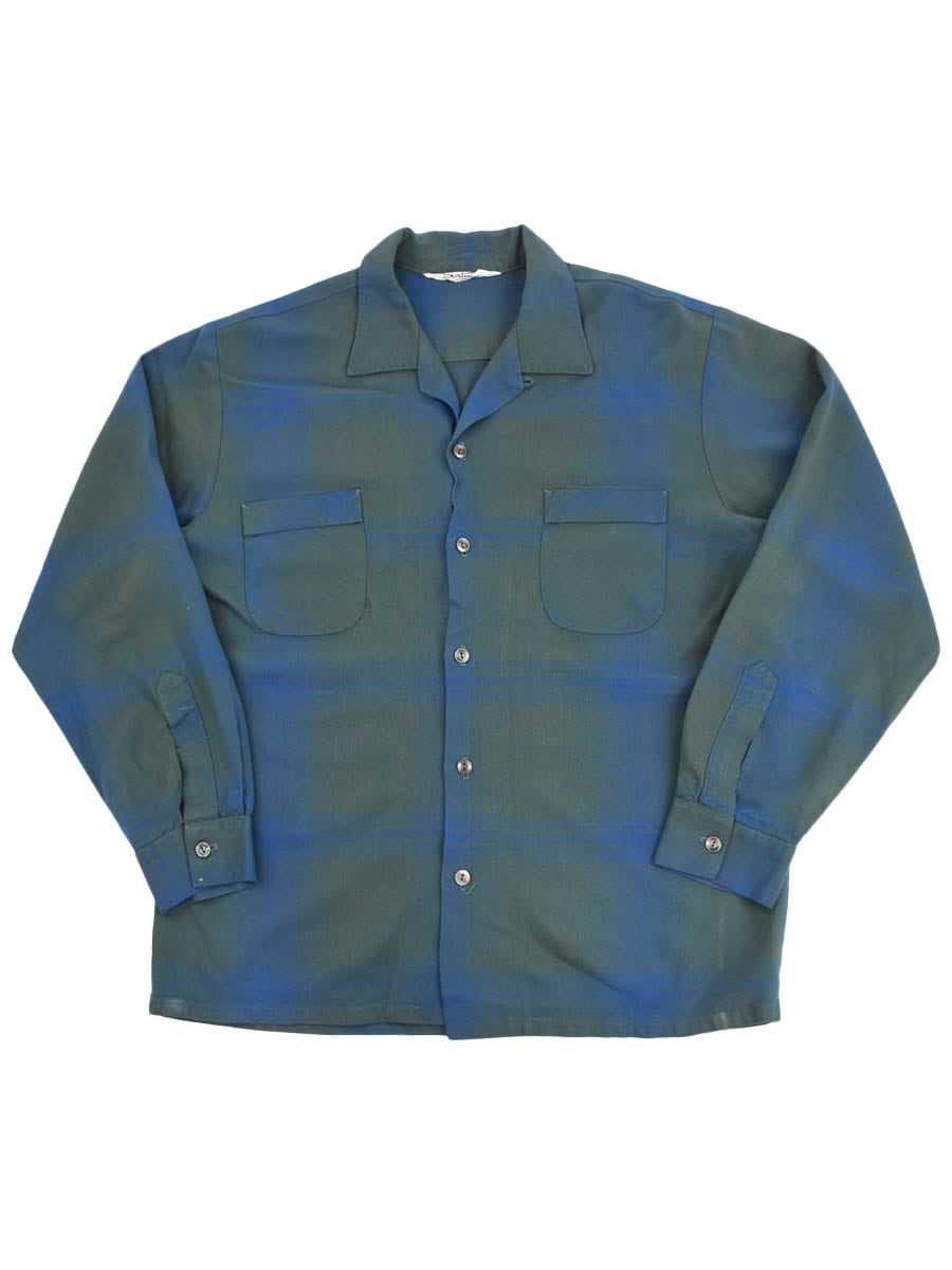 50's～ Sportsman ループカラー 青緑チェック ロングスリーブ