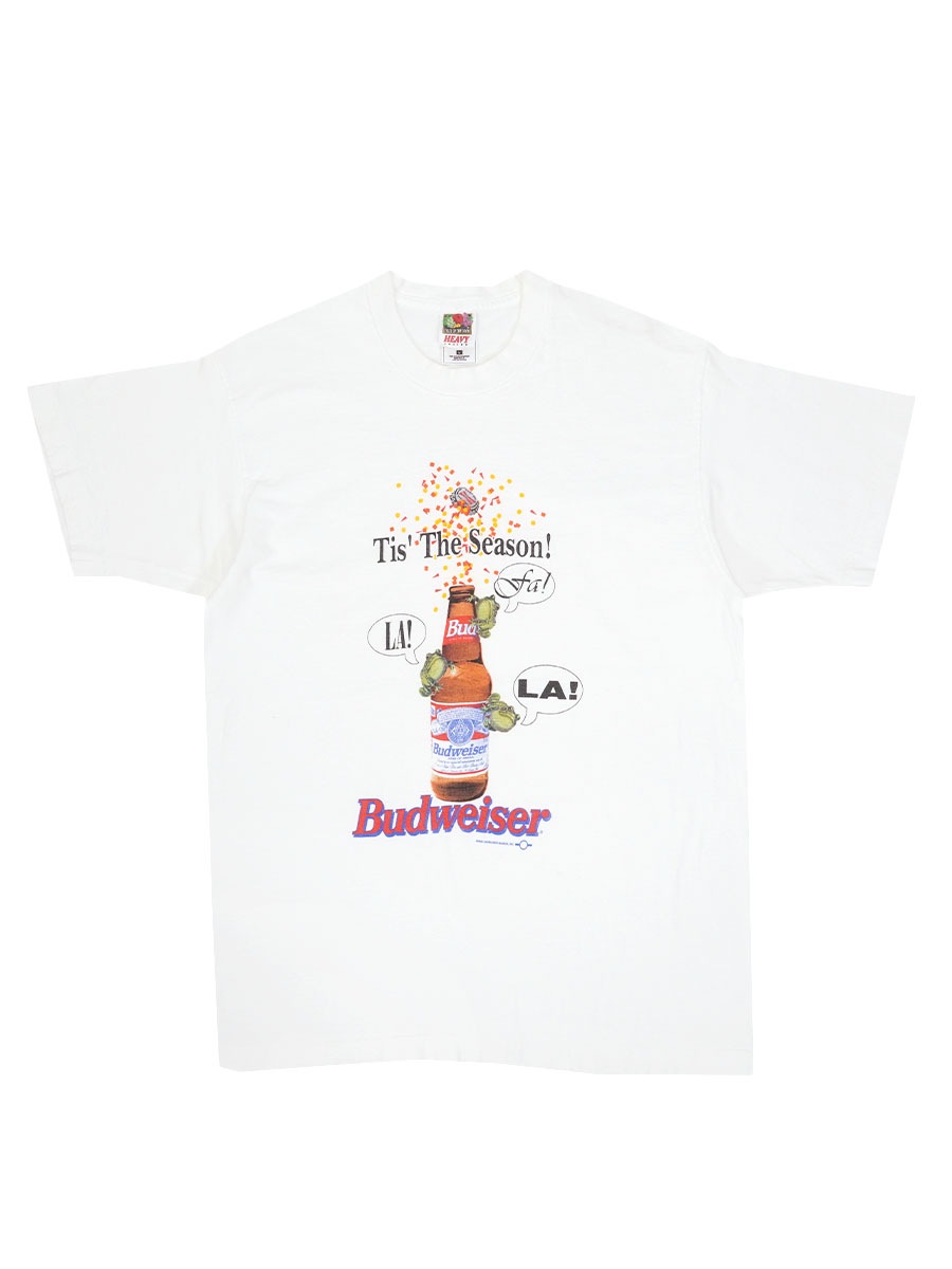 90's FRUIT OF THE LOOM ''Budweiser'' プリントTシャツ ホワイト 表記