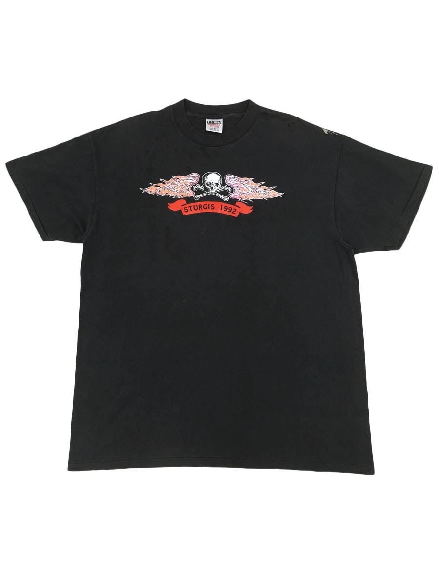 90s USA製 オニータ グラフィック Tシャツ シングルステッチ ブラック ONEITA - 【90年代アメリカ製シングルステッチ】オニータ古着