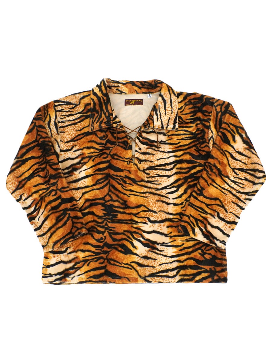 90's GOLD RIDER レースアップ タイガー柄 シャツプルオーバー 表記(3
