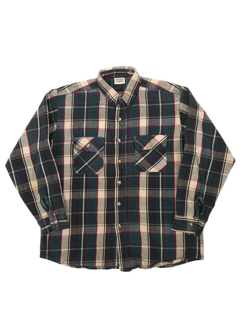 90's FIVEBROTHER ベージュベース 好配色チェック フランネルシャツ 表記(L) USA製