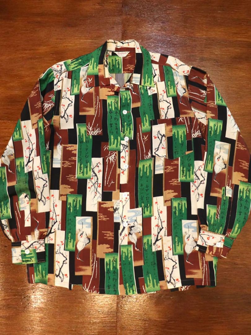 1950s L/S HAWAIIAN SHIRT , Size  Ｍ