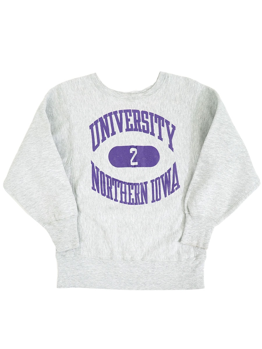 80's プリントタグ チャンピオンRW ''UNIVERSITY 2 NORTHERN IOWA'' 3段プリント 表記(S)