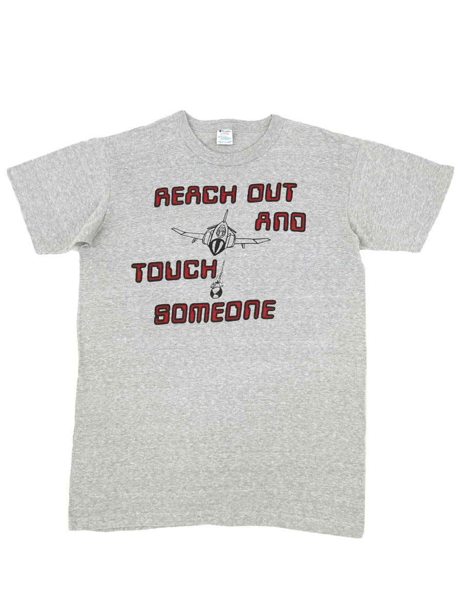 80's トリコタグ チャンピオン ''REACH OUT AND TOUCH SOMEONE'' 染み込み 霜降りTシャツ 表記(L)