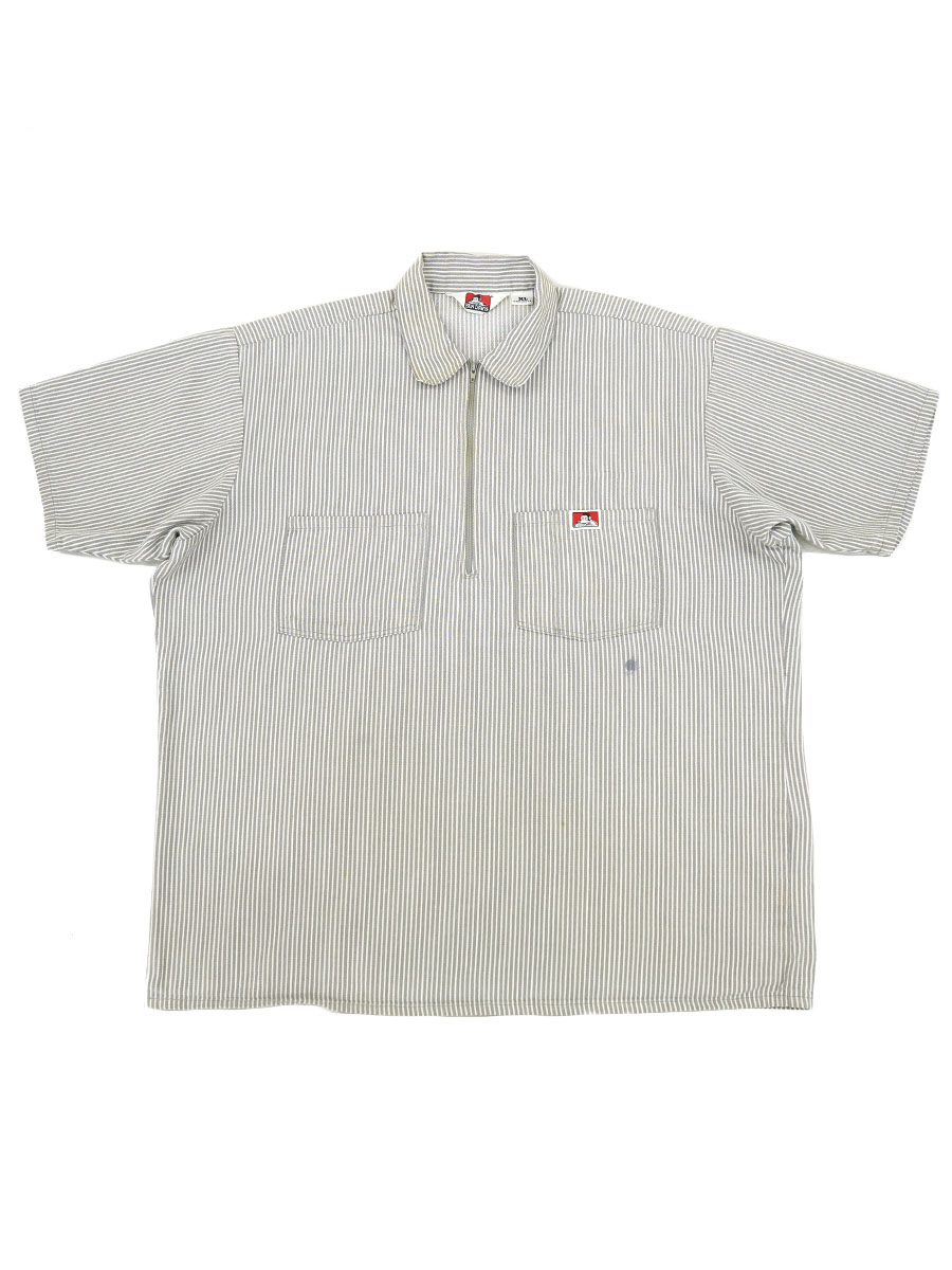 USA製 BEN DAVIS ハーフジップ半袖シャツ 表記(XL) グレーストライプ
