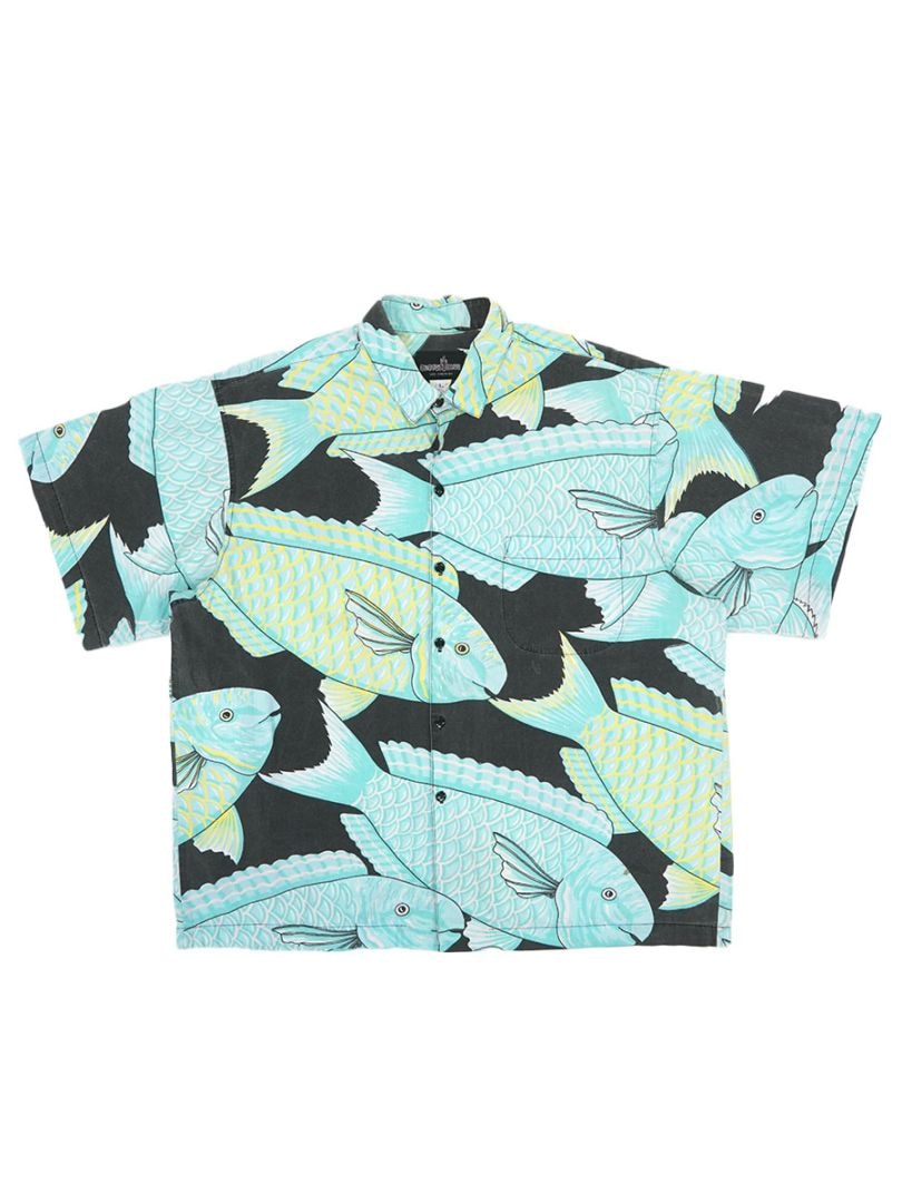 80's CACTUS CLUB 100%コットン 魚柄 半袖シャツ 表記(L) USA製