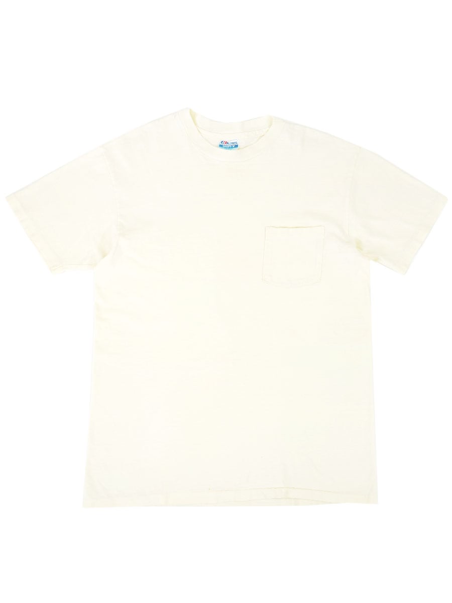 80's Hanes 無地 100%コットン ポケットTシャツ クリーム 表記(L) USA製