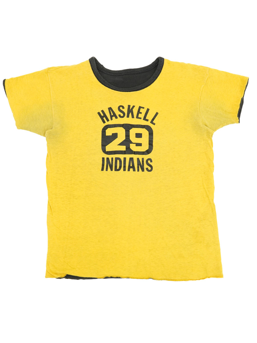 60's～ ''HASKELL ＃29 INDIANS'' リバーシブルTシャツ 黒黄 表記(L)