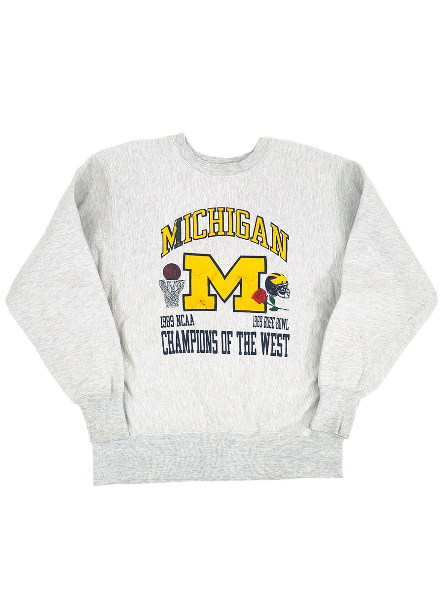 80's プリントタグ チャンピオンRW ''MICHIGAN 1989 ROSE BOWL CHAMPIONS OF THE WEST'' 表記(L)